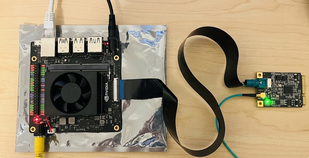 Real hardware: Jetson Orin NX connected to GMSL2 capture card via FFC ribbon